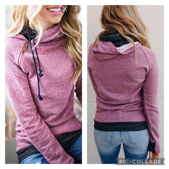 Ampersand Avenue Blended Berry Double Hooded Sweatshirt Pullover - Picture 1 of 8